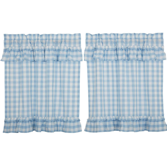 Annie Blue Buffalo Check Ruffled Lined Tier Curtains 36" - Primitive Star Quilt Shop