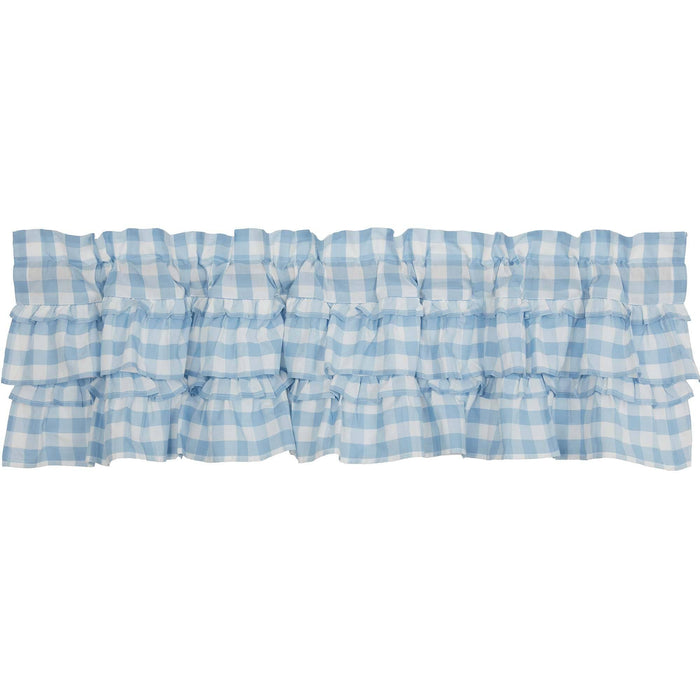 Annie Blue Buffalo Check Ruffled Lined Valance 60" - Primitive Star Quilt Shop