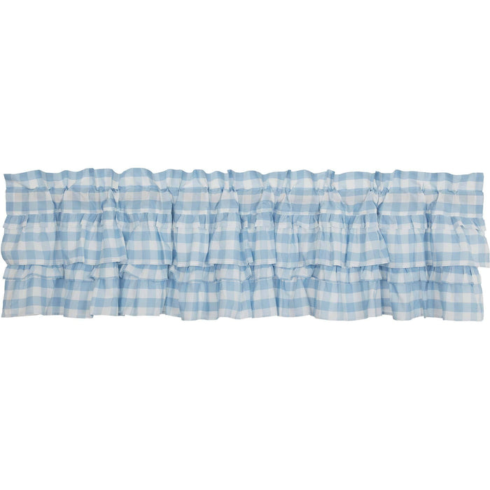 Annie Blue Buffalo Check Ruffled Lined Valance 72" - Primitive Star Quilt Shop