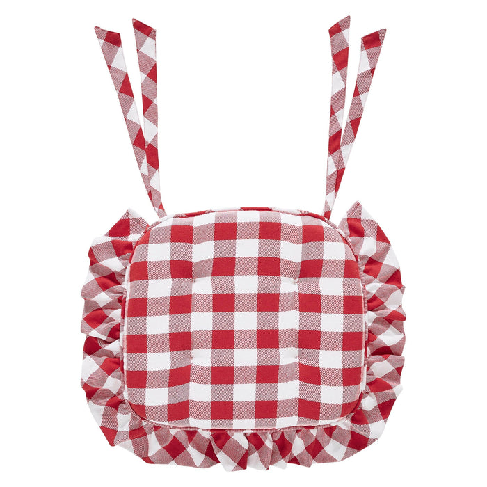 Annie Red Buffalo Check Ruffled Chair Pad 16.5x18" - Primitive Star Quilt Shop
