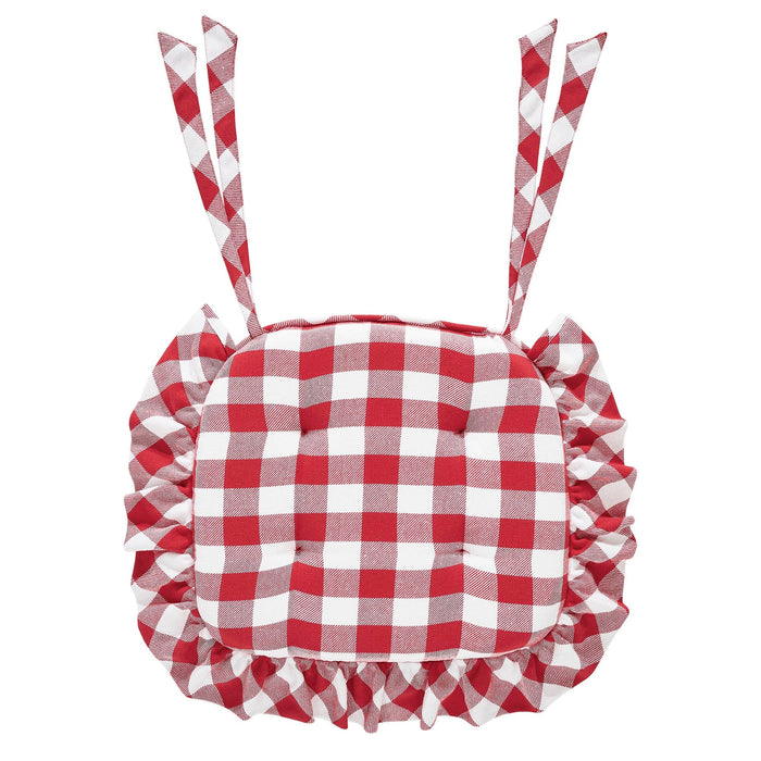 Annie Red Buffalo Check Ruffled Chair Pad 16.5x18" - Primitive Star Quilt Shop