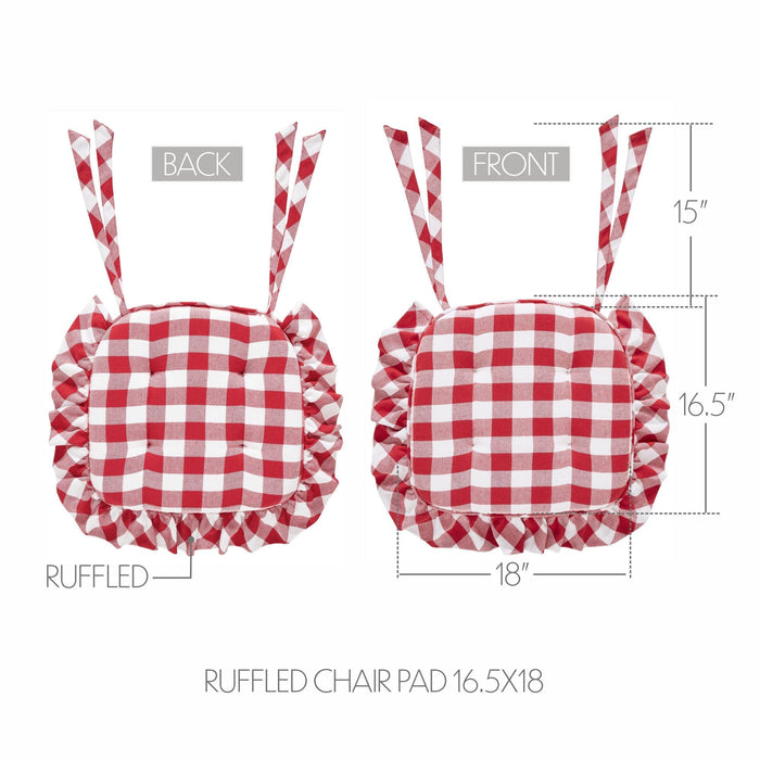 Annie Red Buffalo Check Ruffled Chair Pad 16.5x18" - Primitive Star Quilt Shop