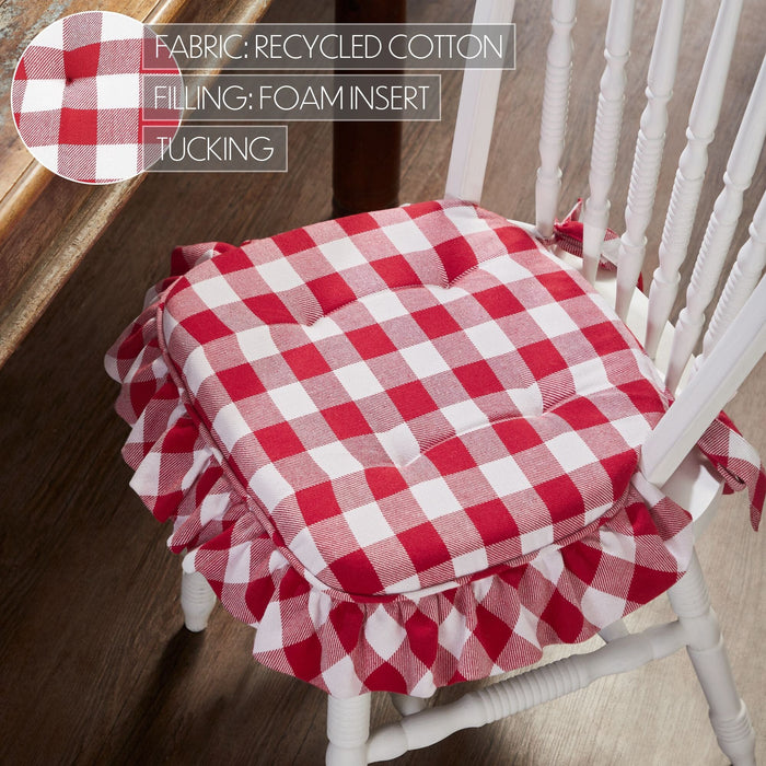 Annie Red Buffalo Check Ruffled Chair Pad 16.5x18" - Primitive Star Quilt Shop
