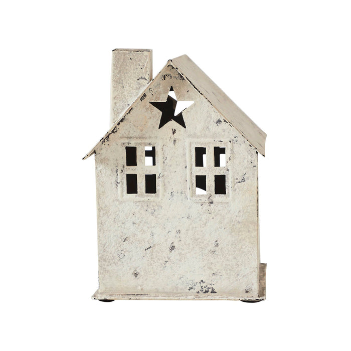 Antique Creme Metal Tealight Village House with Star - 6.75" - Primitive Star Quilt Shop