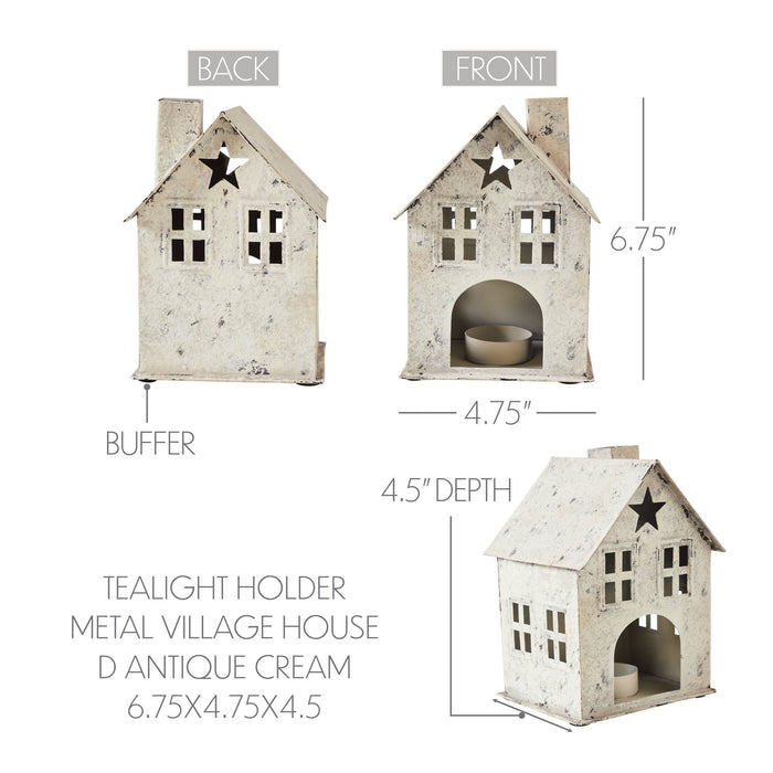 Antique Creme Metal Tealight Village House with Star - 6.75" - Primitive Star Quilt Shop