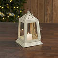 Antique White Metal Tealight Lantern - 7" - Primitive Star Quilt Shop