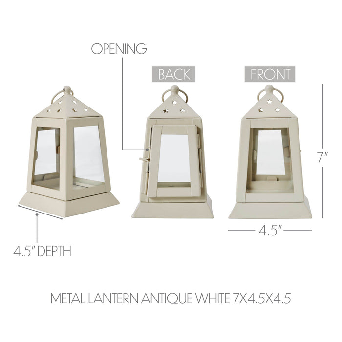 Antique White Metal Tealight Lantern - 7" - Primitive Star Quilt Shop