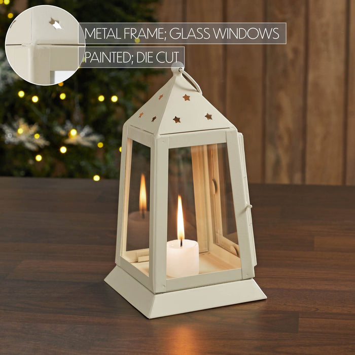 Antique White Metal Tealight Lantern - 7" - Primitive Star Quilt Shop