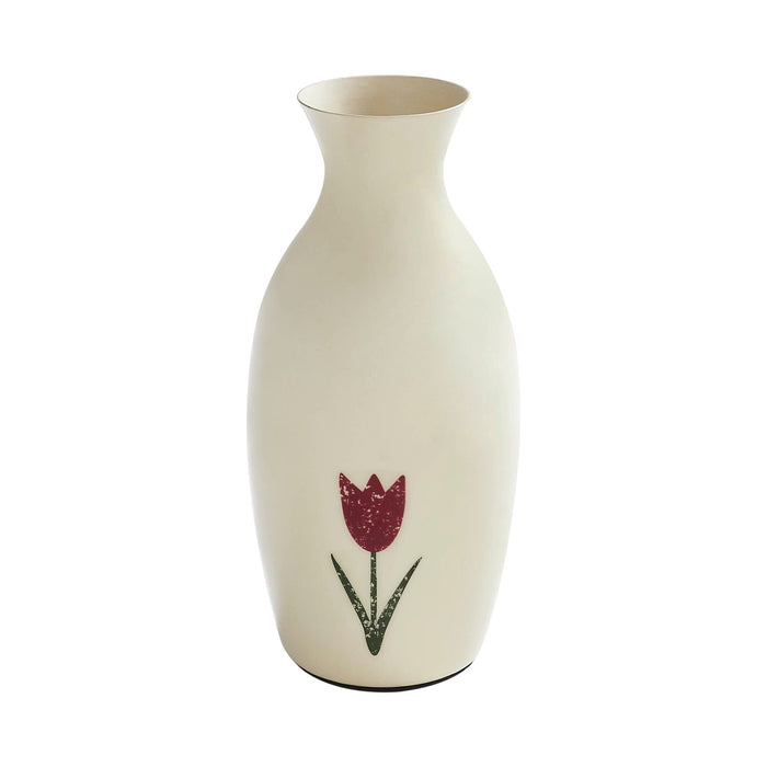 Antique White Metal Vase with Tulips 7x3.25" - Primitive Star Quilt Shop