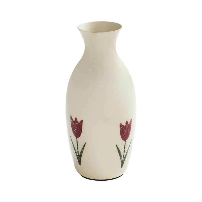 Antique White Metal Vase with Tulips 7x3.25" - Primitive Star Quilt Shop