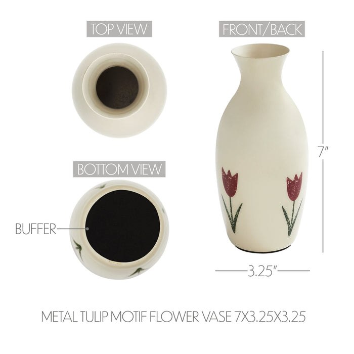 Antique White Metal Vase with Tulips 7x3.25" - Primitive Star Quilt Shop