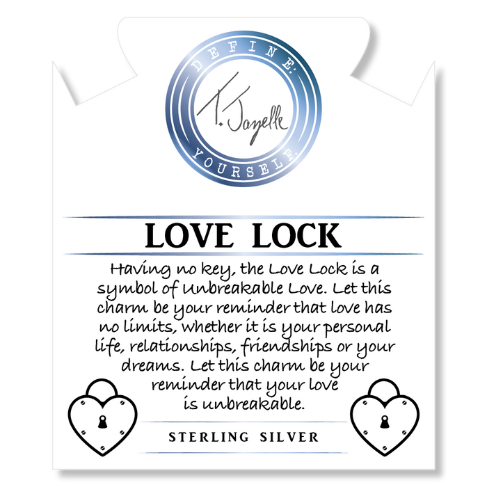 Aqua Amazonite Stone Bracelet with Love Lock Sterling Silver Charm