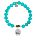 Aqua Amazonite Stone Bracelet with Mom Crown Sterling Silver Charm