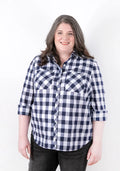 Grainline Studio Archer Button-Up Shirt sewing pattern with box pleat and angled cuffs for View A, and gathered back with straight cuffs for View B