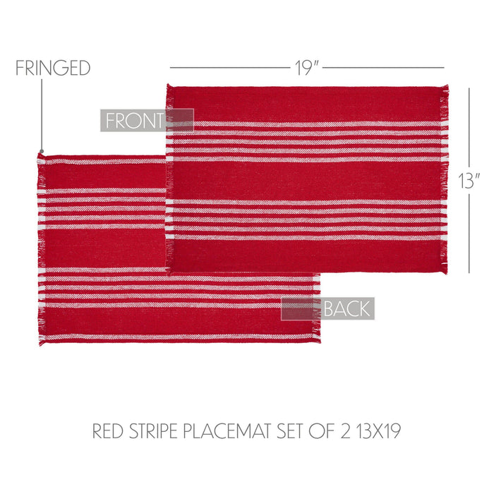 Arendal Red Stripe Fringed Placemats - Set of 2 - Primitive Star Quilt Shop