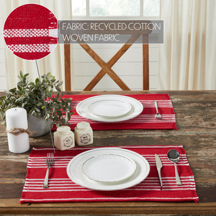 Arendal Red Stripe Fringed Placemats - Set of 2 - Primitive Star Quilt Shop