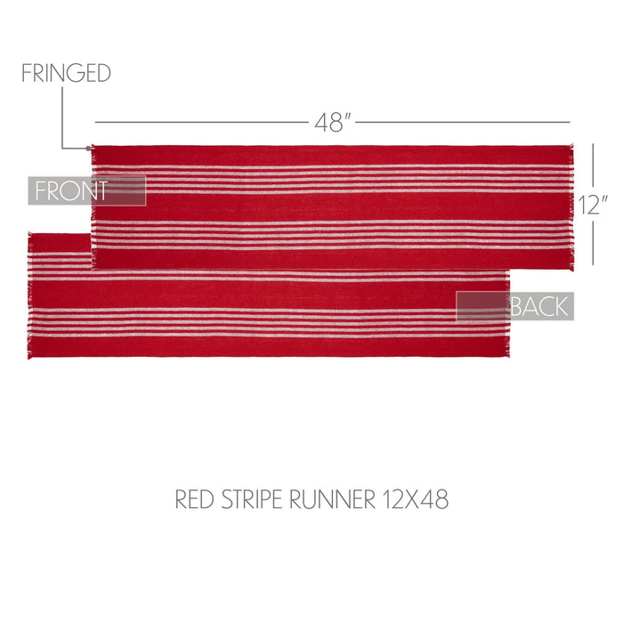 Arendal Red Stripe Fringed Runner 12x48" - Primitive Star Quilt Shop