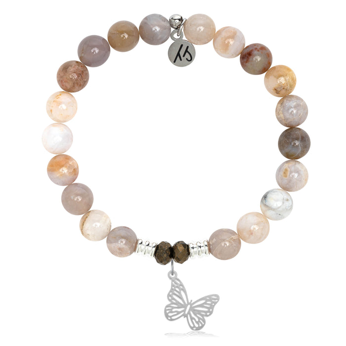 Australian Agate Stone Bracelet with Butterfly Sterling Silver Charm