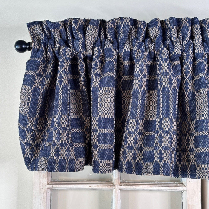 Autumn Frost Navy and Tan Woven Valance 72" - Primitive Star Quilt Shop