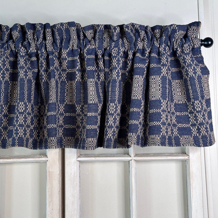 Autumn Frost Navy and Tan Woven Valance 72" - Primitive Star Quilt Shop
