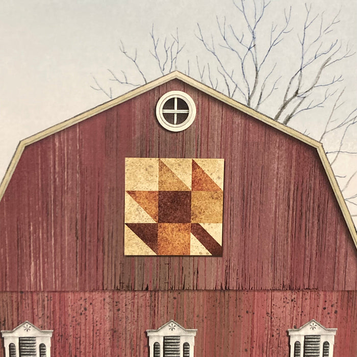 Autumn Leaf Quilt Block Barn Framed Print - 16x12" - Primitive Star Quilt Shop