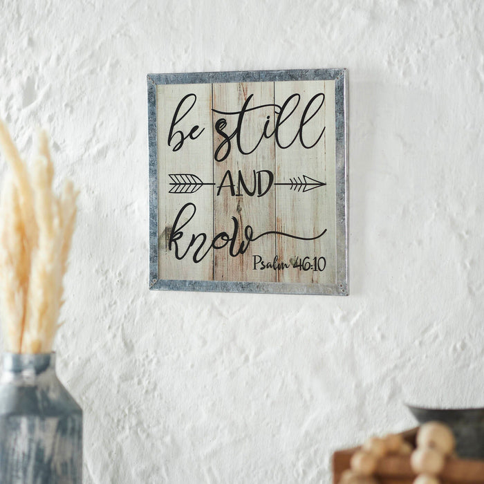 "Be Still and Know" Wood Sign 10x10" - Primitive Star Quilt Shop