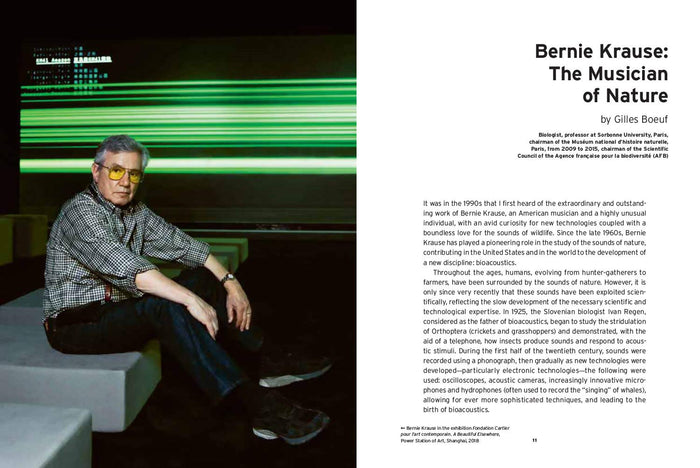 Book page with a photo of Bernie Krause along with text