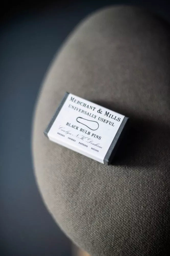Merchant & Mills Black Bulb Pins with wide bowl for attaching tags and craft projects