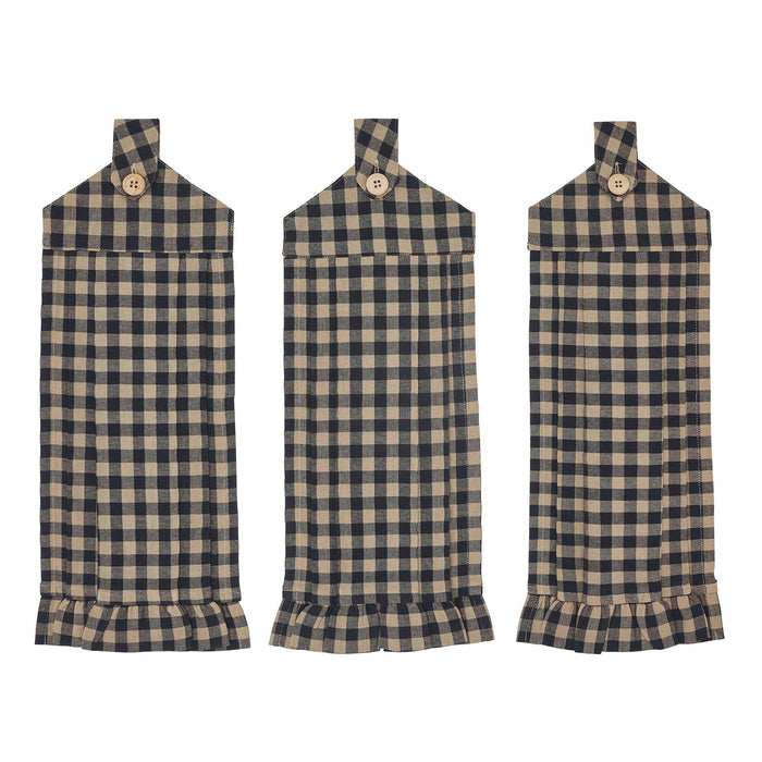 Black Check Button Loop Tea Towels - Set of 3 - Primitive Star Quilt Shop