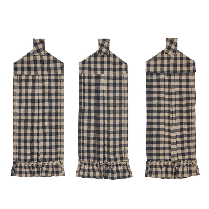 Black Check Button Loop Tea Towels - Set of 3 - Primitive Star Quilt Shop