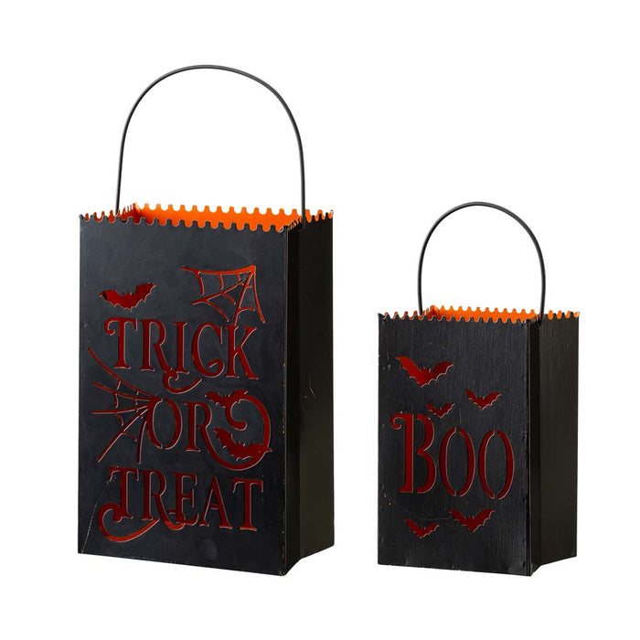 Black Halloween Metal Cutout "TRICK OR TREAT" Bucket, Set of 2