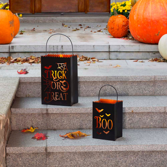 Black Halloween Metal Cutout "TRICK OR TREAT" Bucket, Set of 2
