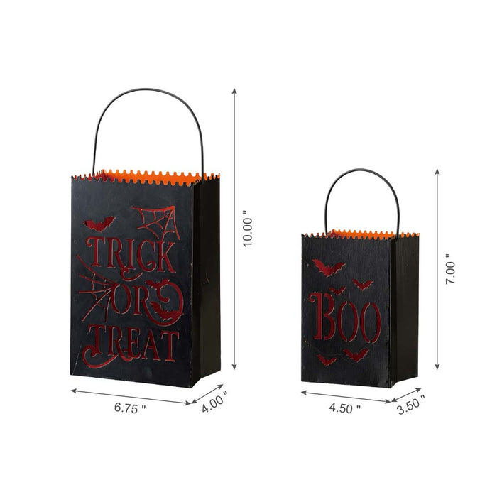 Black Halloween Metal Cutout "TRICK OR TREAT" Bucket, Set of 2