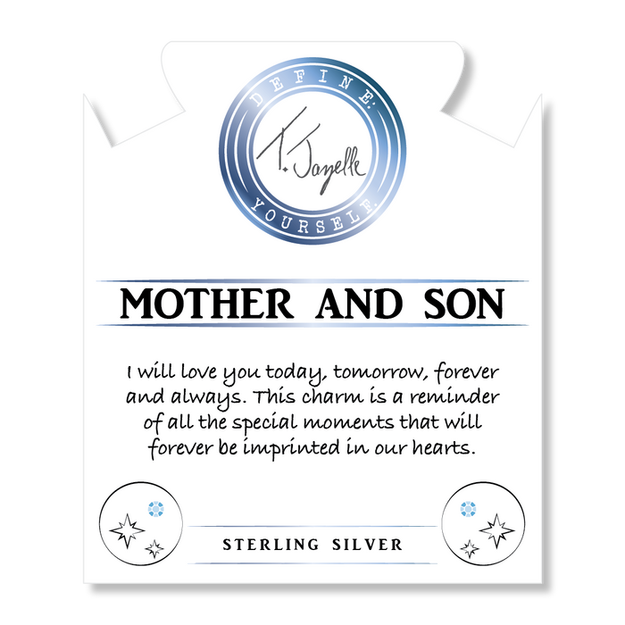 Blue Quartzite Stone Bracelet with Mother Son Sterling Silver Charm