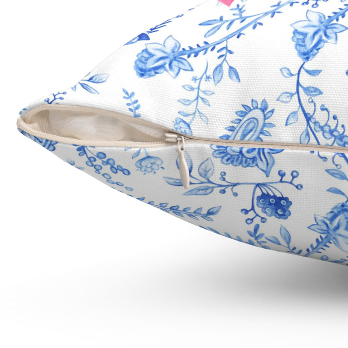Blue & White Floral Chinoiserie Aesthetic with Pink Bow
