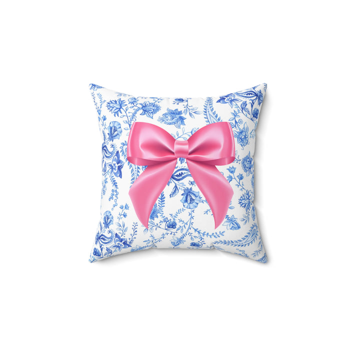 Blue & White Floral Chinoiserie Aesthetic with Pink Bow