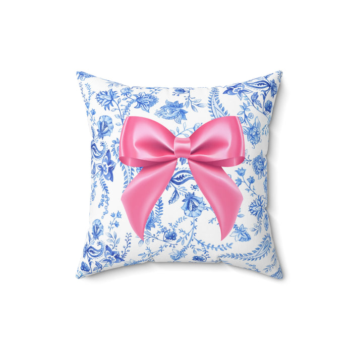 Blue & White Floral Chinoiserie Aesthetic with Pink Bow