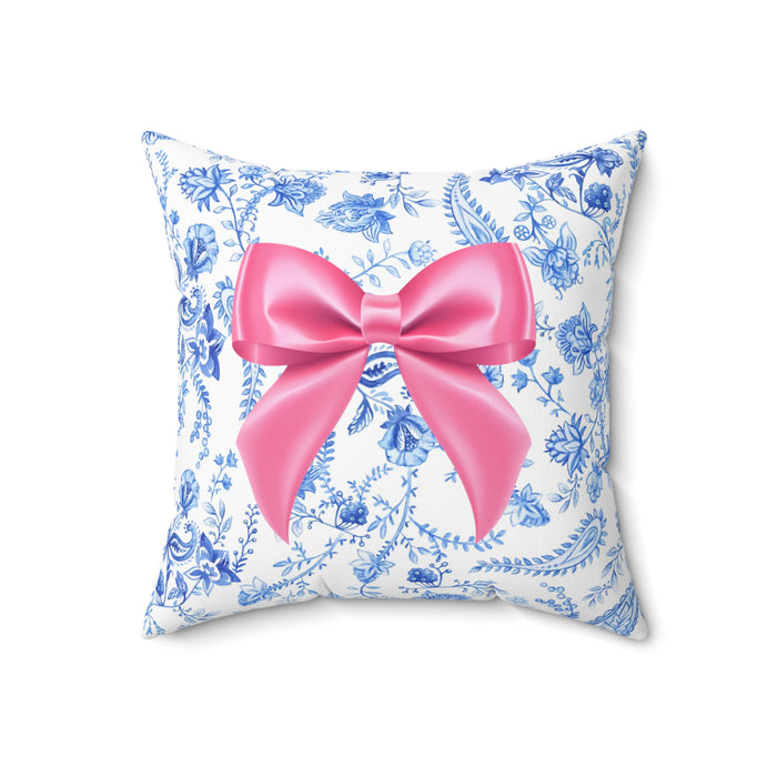 Blue & White Floral Chinoiserie Aesthetic with Pink Bow