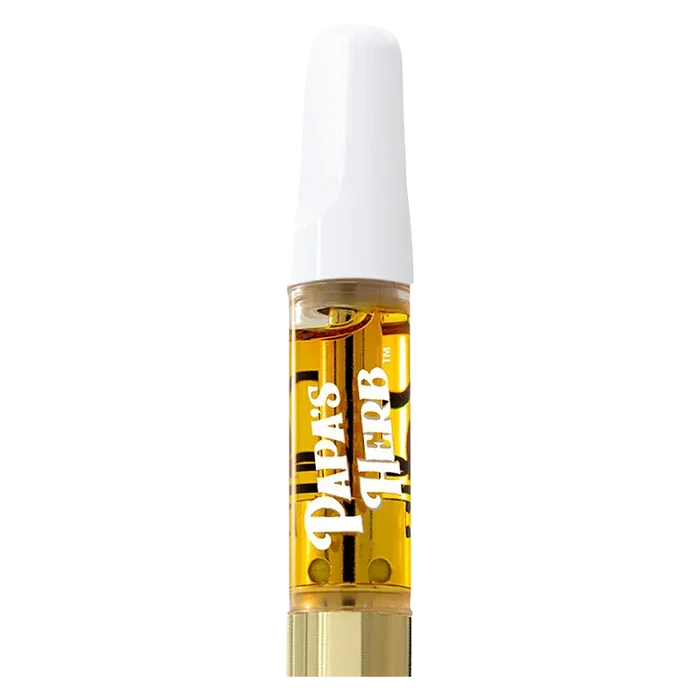Centered vertical studio shot of the Blueberry Zlshie Vape Cartridge with amber oil visible through clear casing and a white mouthpiece.