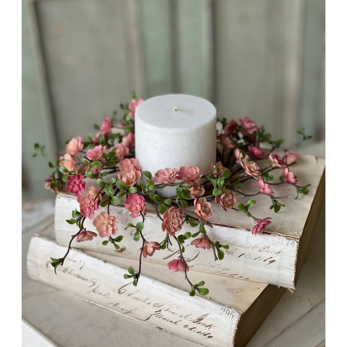 Blushing Quince Blooms Candle Ring - Primitive Star Quilt Shop