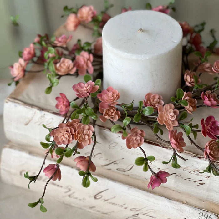 Blushing Quince Blooms Candle Ring - Primitive Star Quilt Shop