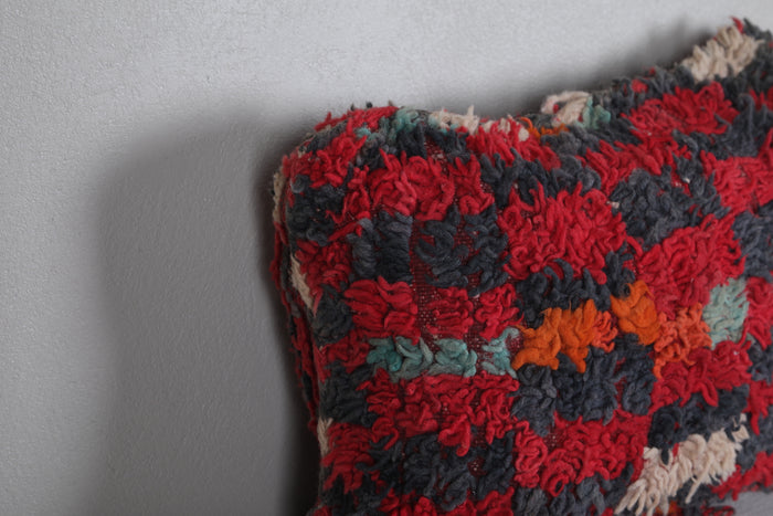 Boucherouite pillow red 14.5 INCHES X 20.4 INCHES - kilim pillow