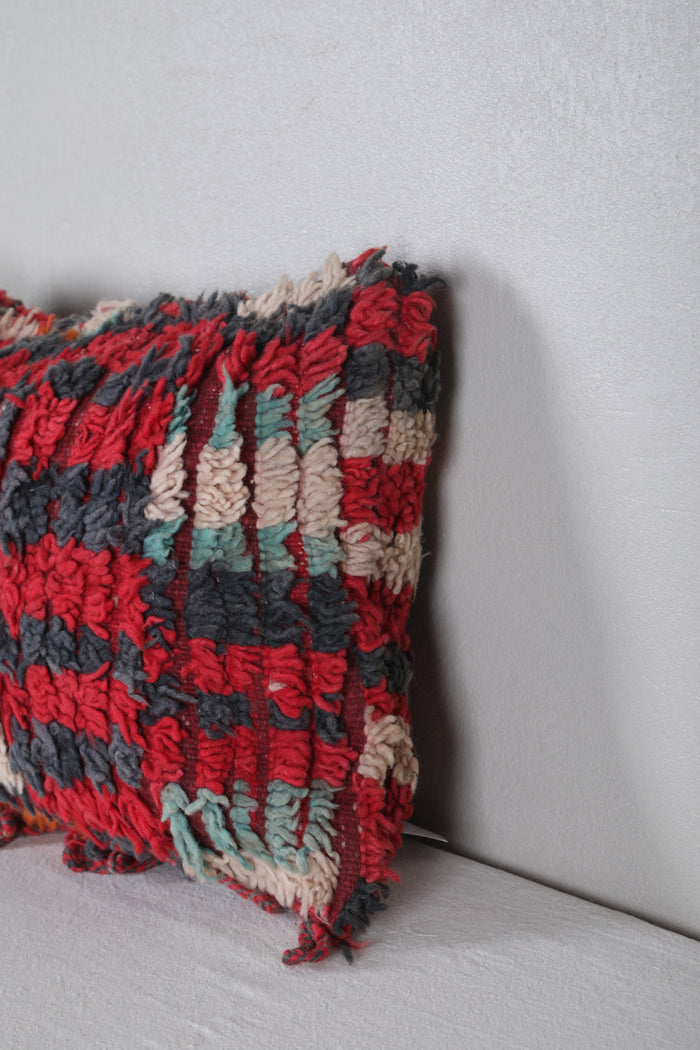 Boucherouite pillow red 14.5 INCHES X 20.4 INCHES - kilim pillow