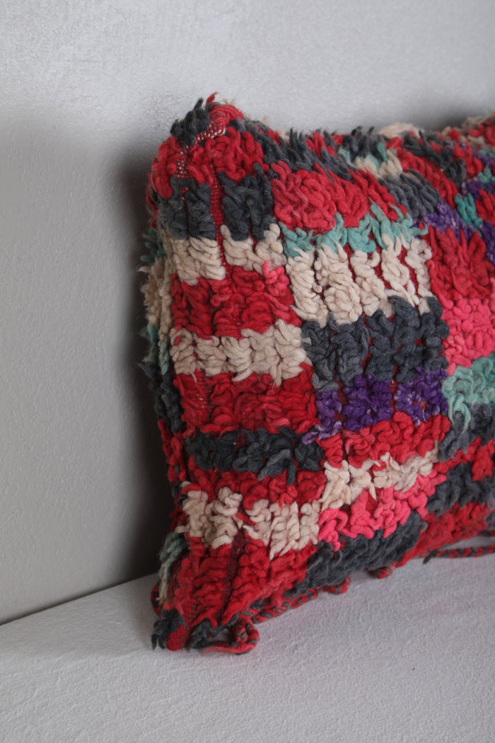 Boucherouite pillow red 14.5 INCHES X 20.4 INCHES - kilim pillow
