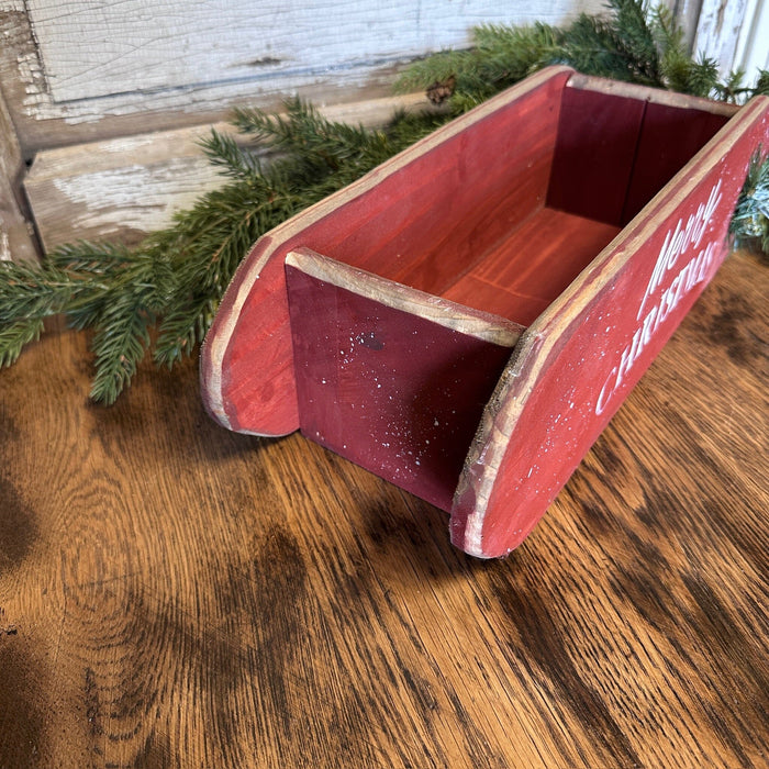 Burgundy "Merry Christmas" Sled Box - Primitive Star Quilt Shop