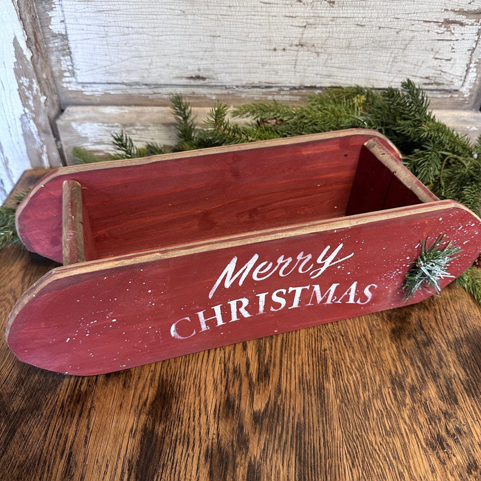 Burgundy "Merry Christmas" Sled Box - Primitive Star Quilt Shop