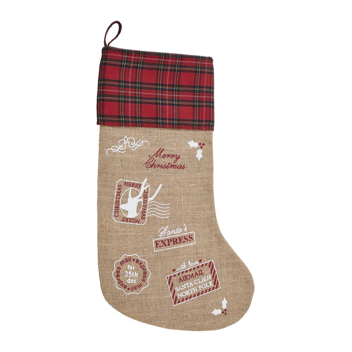Burlap Natural Airmail Stocking 12x20" - Primitive Star Quilt Shop