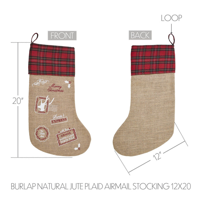 Burlap Natural Airmail Stocking 12x20" - Primitive Star Quilt Shop