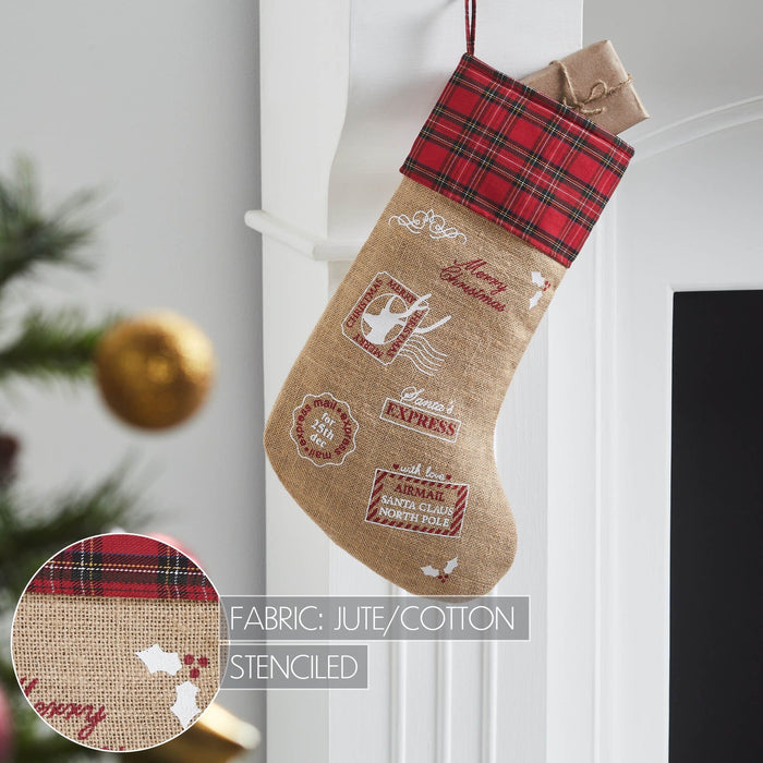 Burlap Natural Airmail Stocking 12x20" - Primitive Star Quilt Shop