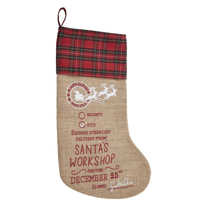 Burlap Natural Santa's Workshop Stocking 12x20" - Primitive Star Quilt Shop
